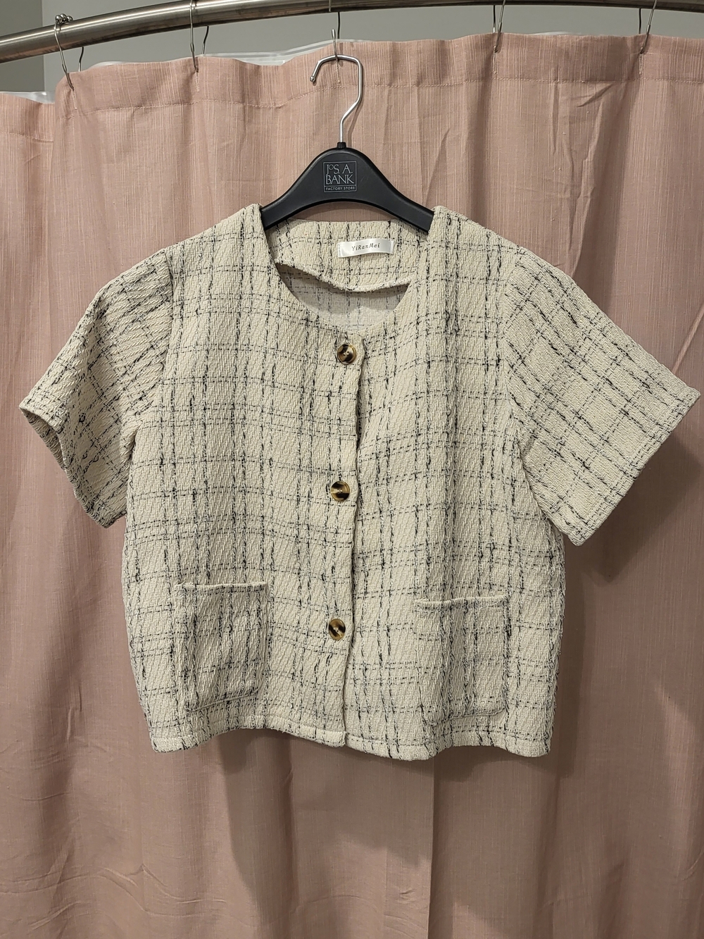 Jos. A. Bank Cream and Black Tweed Short-Sleeve Blazer